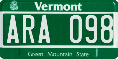 VT license plate ARA098