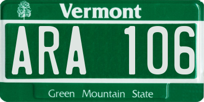 VT license plate ARA106