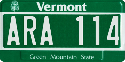 VT license plate ARA114