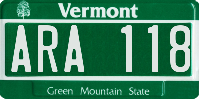 VT license plate ARA118