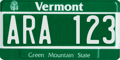 VT license plate ARA123