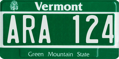 VT license plate ARA124