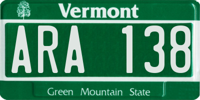 VT license plate ARA138