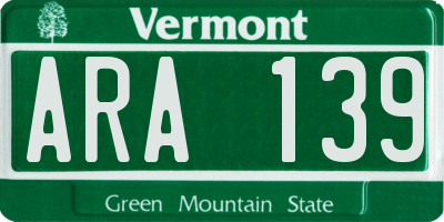VT license plate ARA139