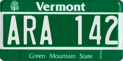 VT license plate ARA142