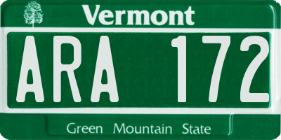 VT license plate ARA172