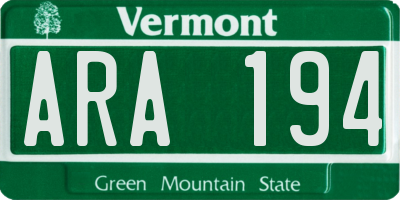 VT license plate ARA194