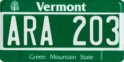 VT license plate ARA203