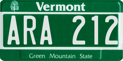 VT license plate ARA212