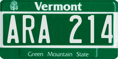 VT license plate ARA214