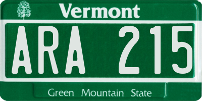 VT license plate ARA215