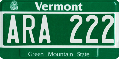 VT license plate ARA222