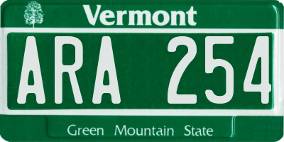 VT license plate ARA254