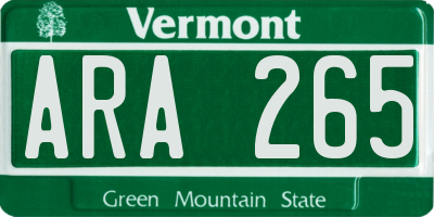 VT license plate ARA265