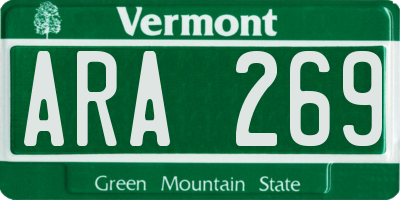 VT license plate ARA269