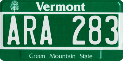 VT license plate ARA283