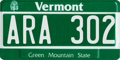 VT license plate ARA302