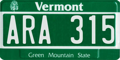 VT license plate ARA315