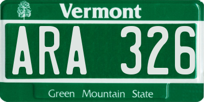 VT license plate ARA326
