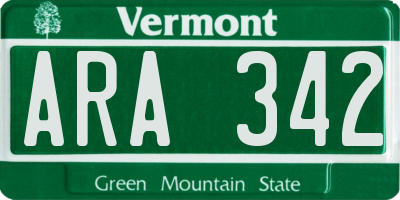 VT license plate ARA342