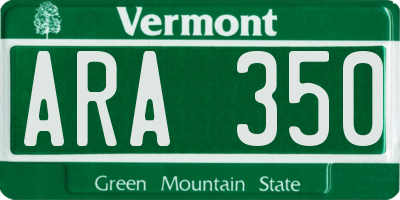 VT license plate ARA350