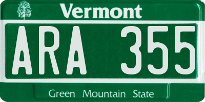 VT license plate ARA355