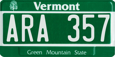 VT license plate ARA357