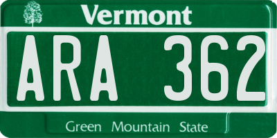 VT license plate ARA362