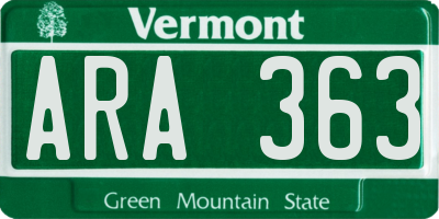 VT license plate ARA363