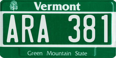 VT license plate ARA381
