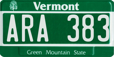 VT license plate ARA383