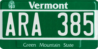 VT license plate ARA385