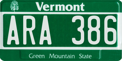VT license plate ARA386