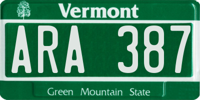 VT license plate ARA387