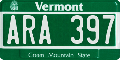 VT license plate ARA397