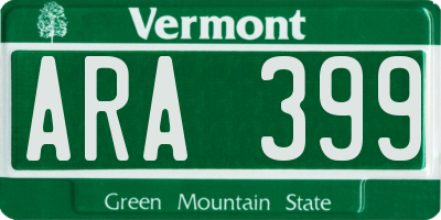 VT license plate ARA399