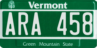 VT license plate ARA458