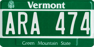 VT license plate ARA474