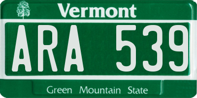 VT license plate ARA539
