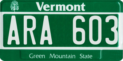 VT license plate ARA603