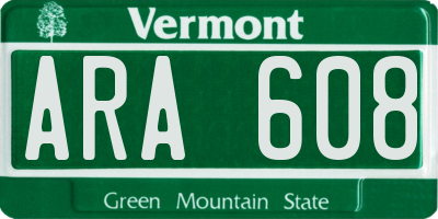 VT license plate ARA608