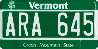 VT license plate ARA645