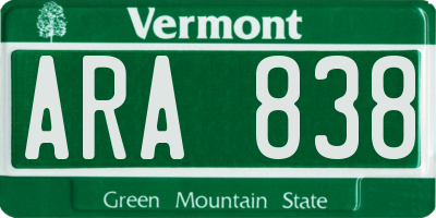 VT license plate ARA838