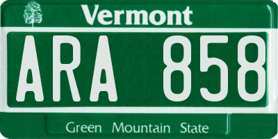 VT license plate ARA858