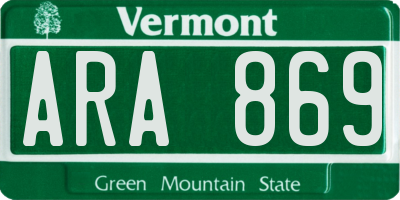 VT license plate ARA869