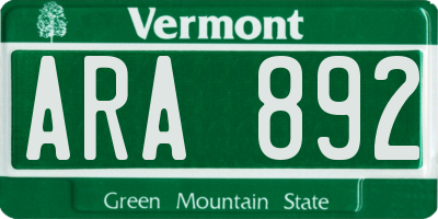 VT license plate ARA892