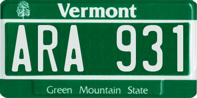 VT license plate ARA931