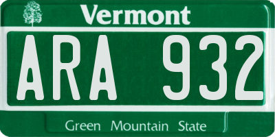 VT license plate ARA932