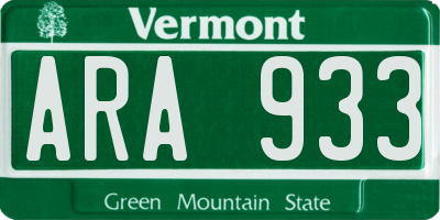 VT license plate ARA933