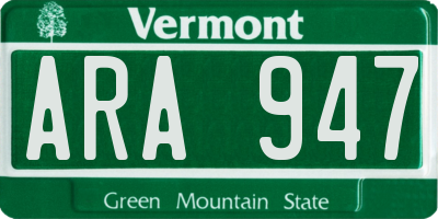VT license plate ARA947